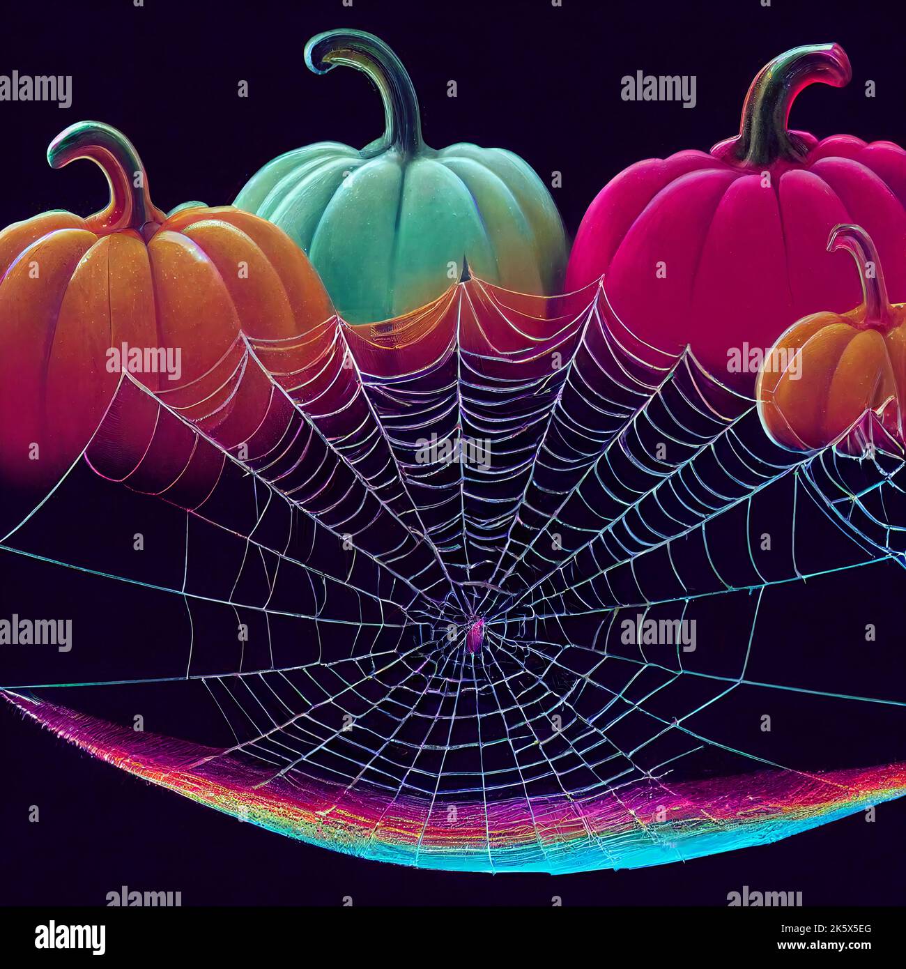Crystal pumpkins covered in cobwebs, discovered in a cellar. Iridescent