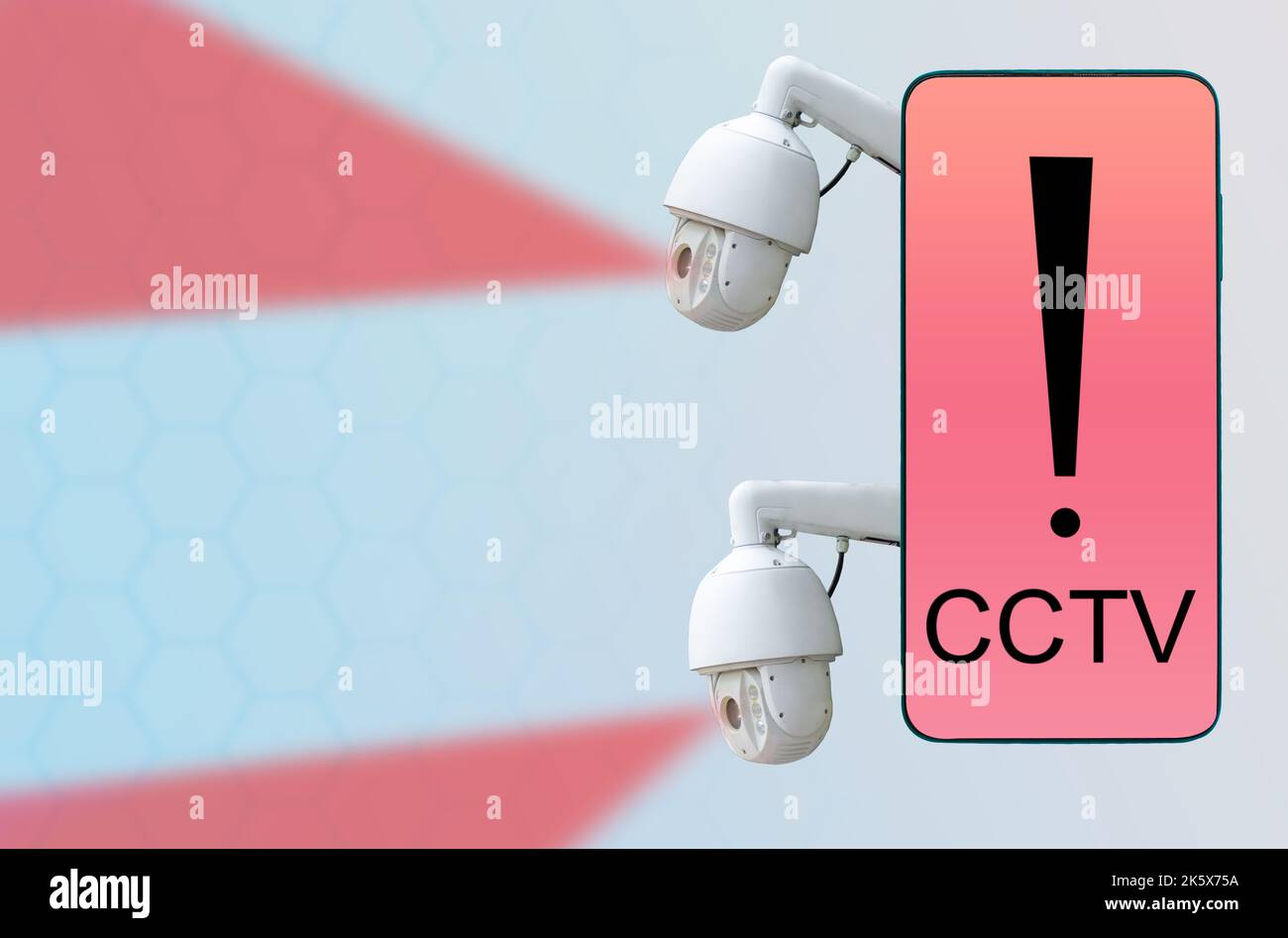 Supervision app and monitoring. Smartphone shows danger with two video