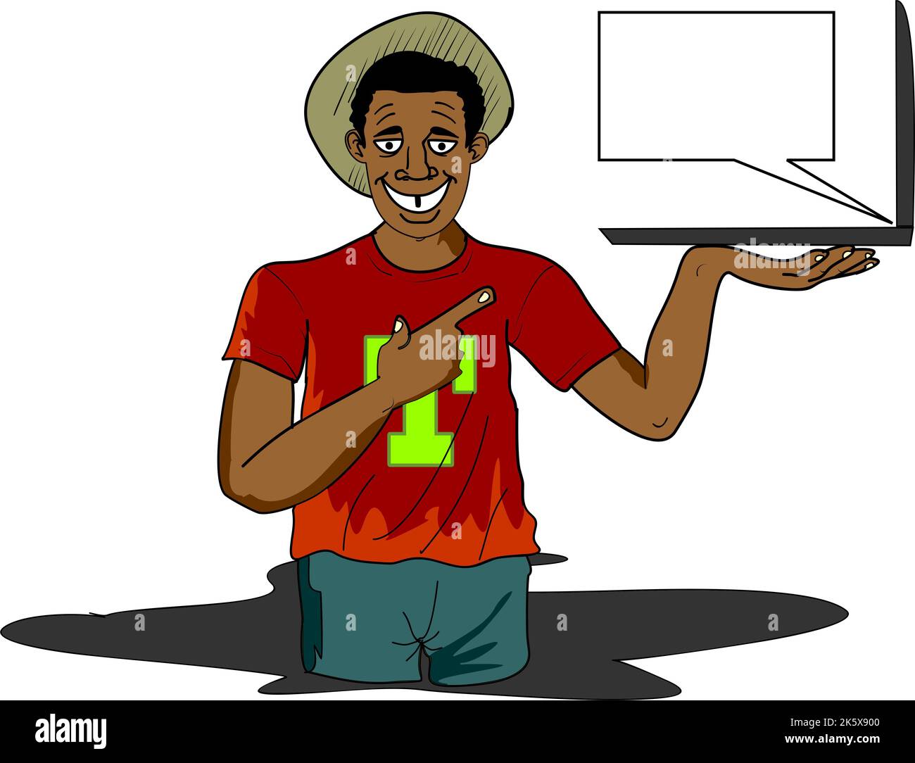 An illustration depicting a man with a laptop Stock Photo