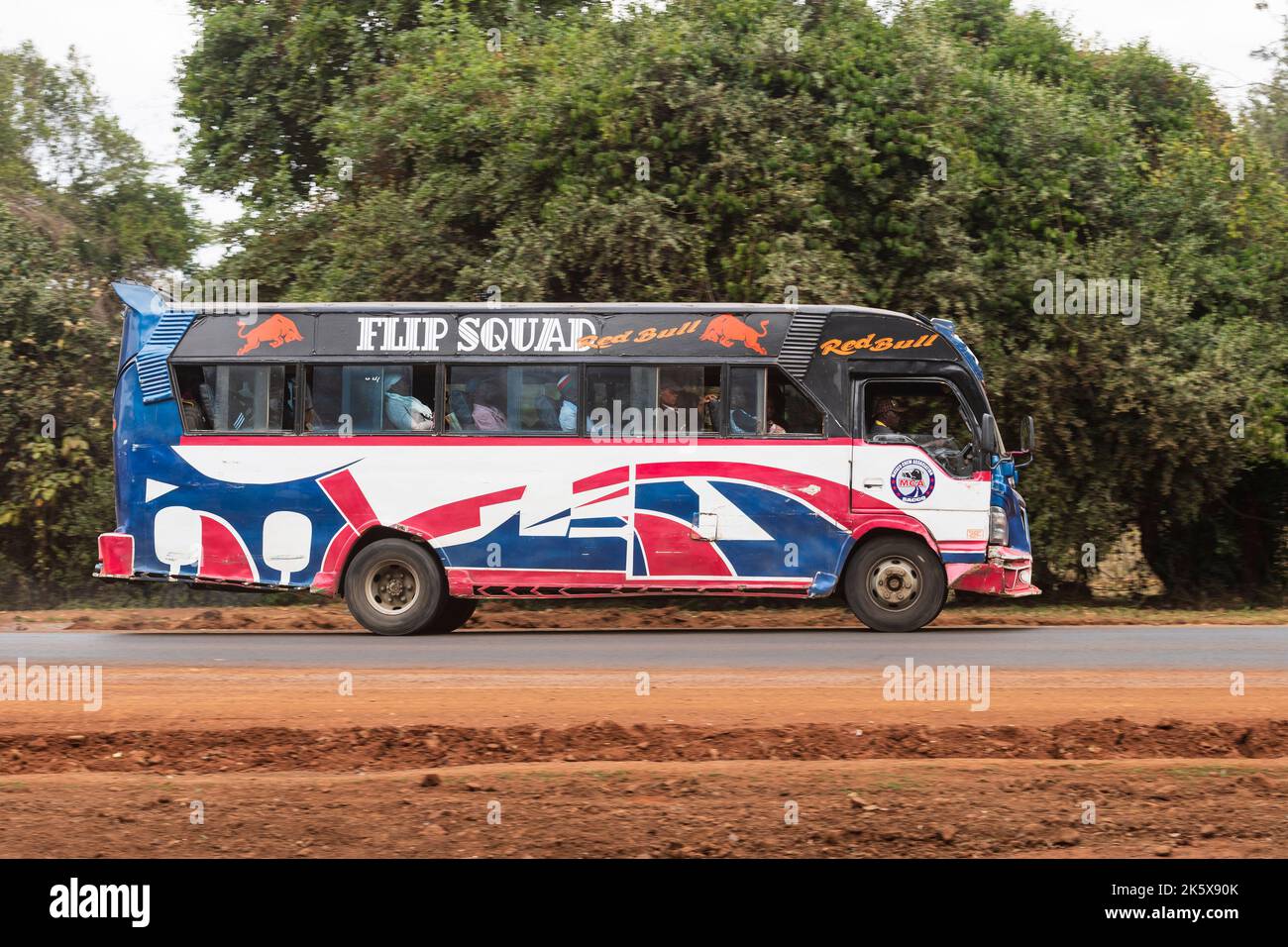 A bus driving along Ngong road near the junction with Oloolua Close. Ngong Road, Nairobi, Kenya.  4 Sep 2022 Stock Photo