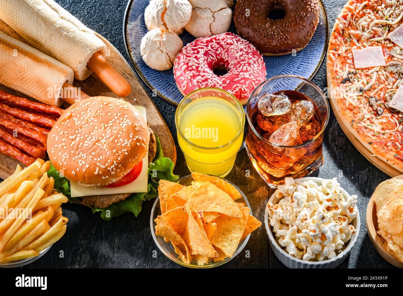 Foods enhancing the risk of cancer. Junk food Stock Photo