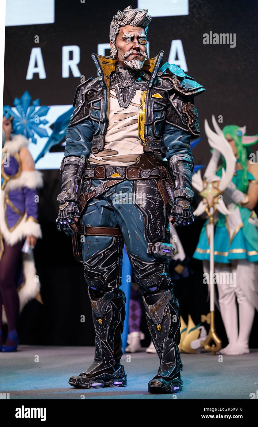 Poland, Poznan - October 09, 2022: Poznan Game Arena, a video game trade show. Cosplay of Zane, the first of the four main characters in the game Bord Stock Photo