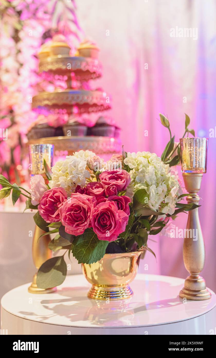 Elegant Bouquet of Flowers in a Vase with Gold Colored Crown Party