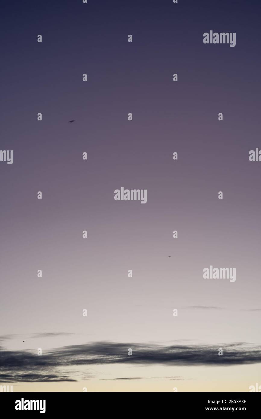 Evening sky with low cloud in purple hue for background in vertical composition Stock Photo