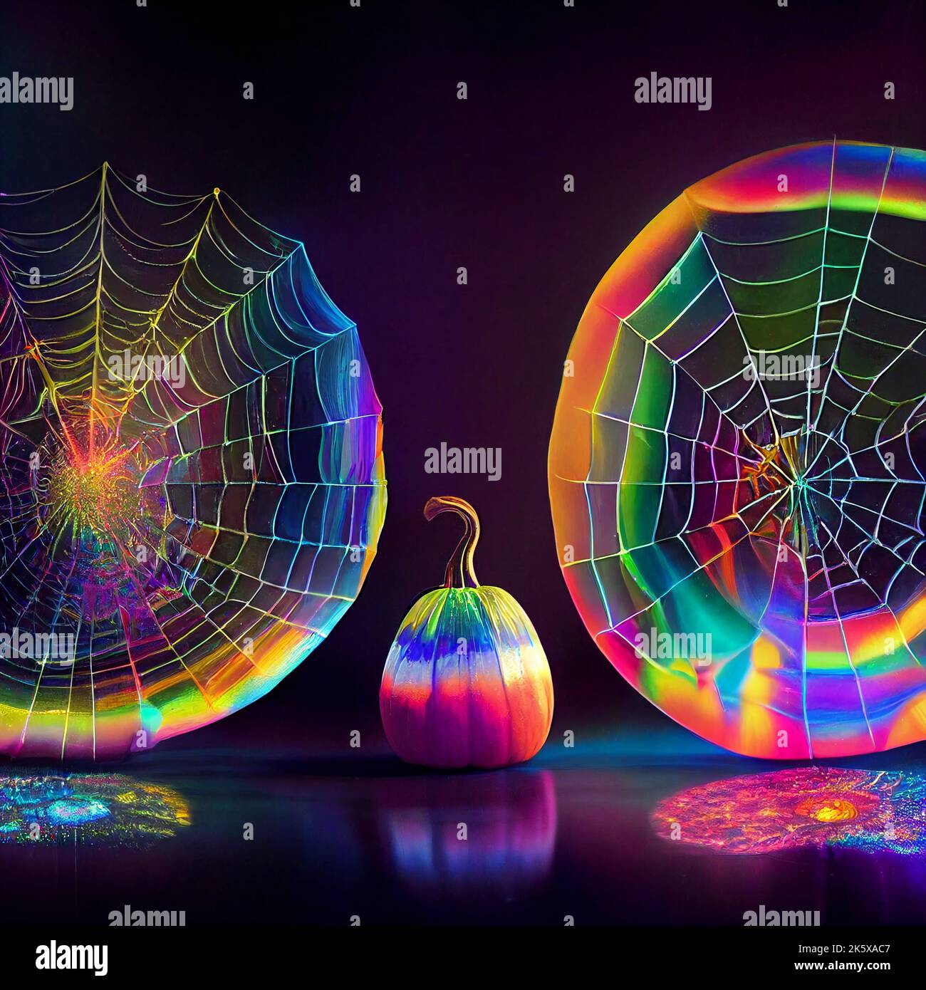 Crystal pumpkins covered in cobwebs, discovered in a cellar. Iridescent