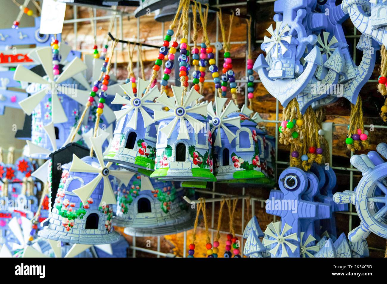 SIRINCE, Izmir, Turkey - January 16, 2022. Various Turkish traditional souvenirs in street shops. Stock Photo