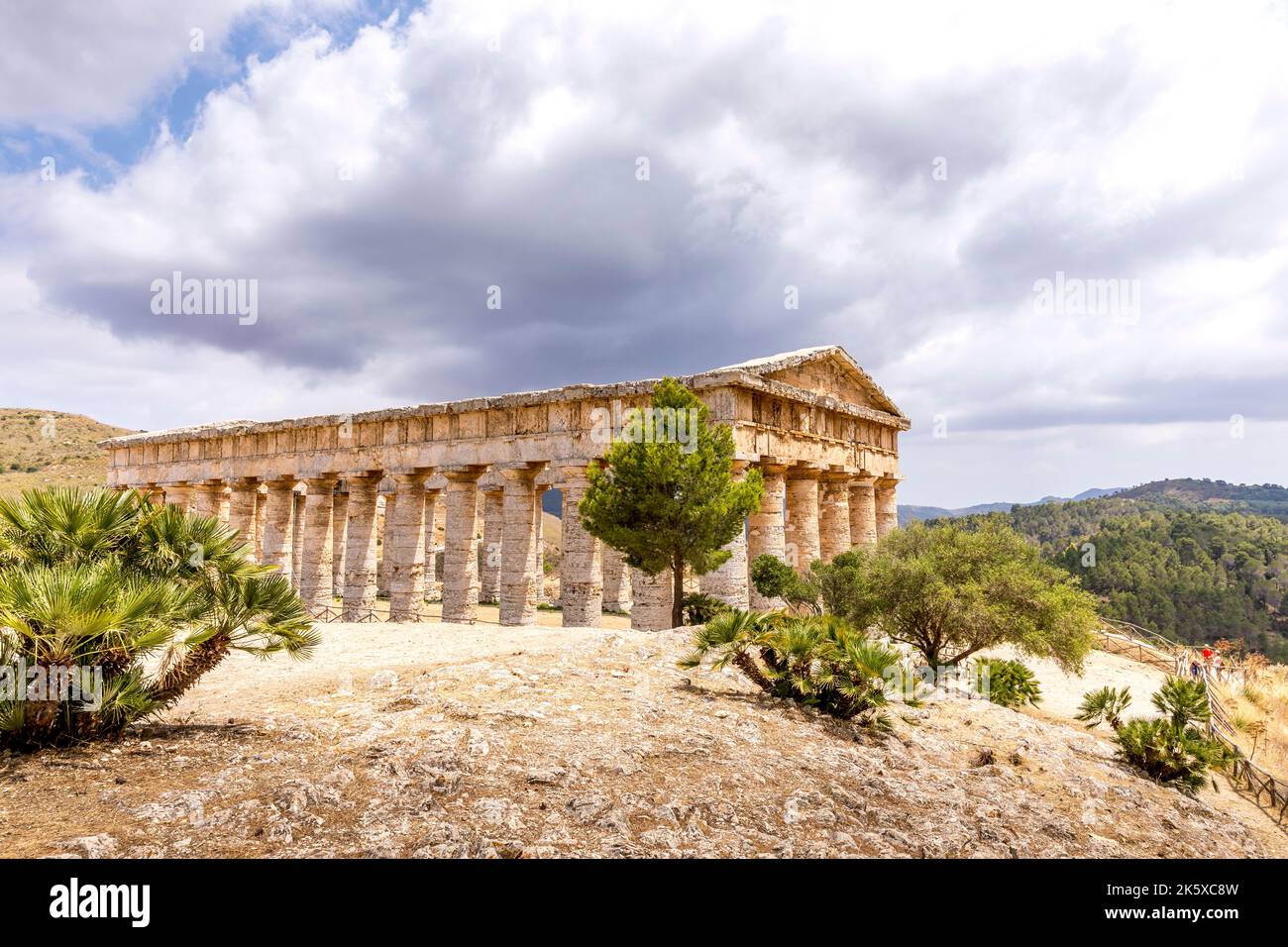 Calatafimi-Segesta, Sicily, Italy - July 9, 2020: Doric Temple and landscape of Segesta in Sicily, Italy Stock Photo