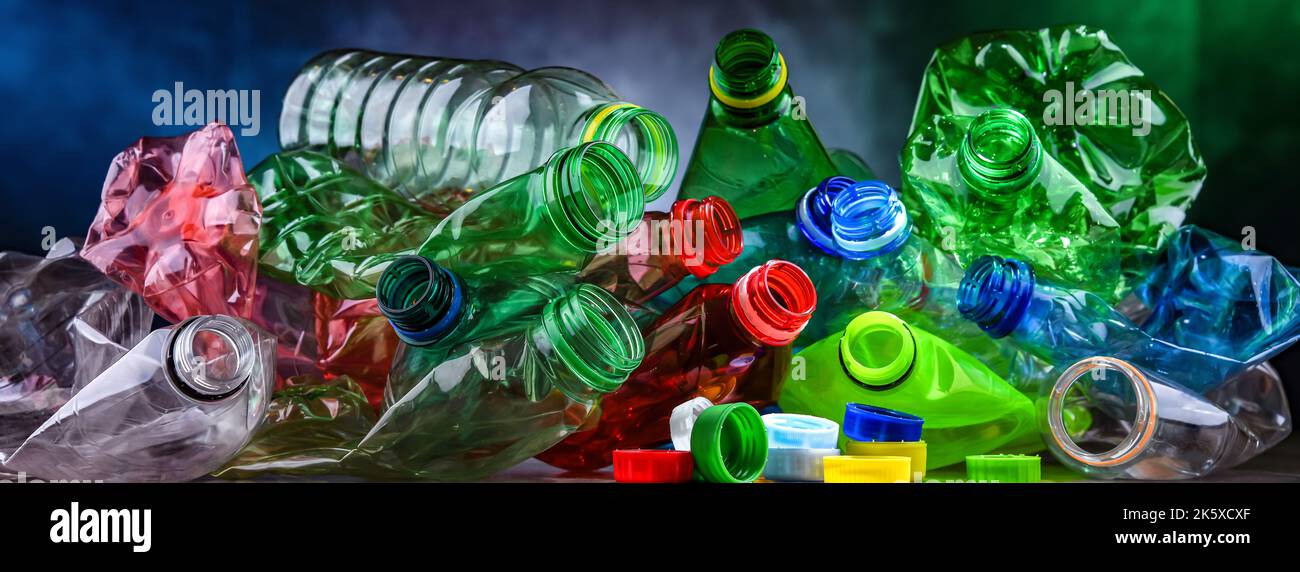 Empty colored drink bottles. Recyclable plastic waste Stock Photo Alamy