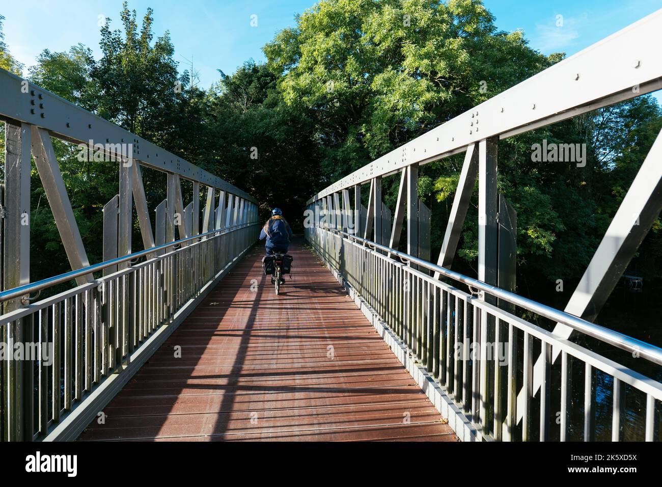 Footbridge across the old Lune river at the former Lune lock near Bremerhaven. Stock Photo