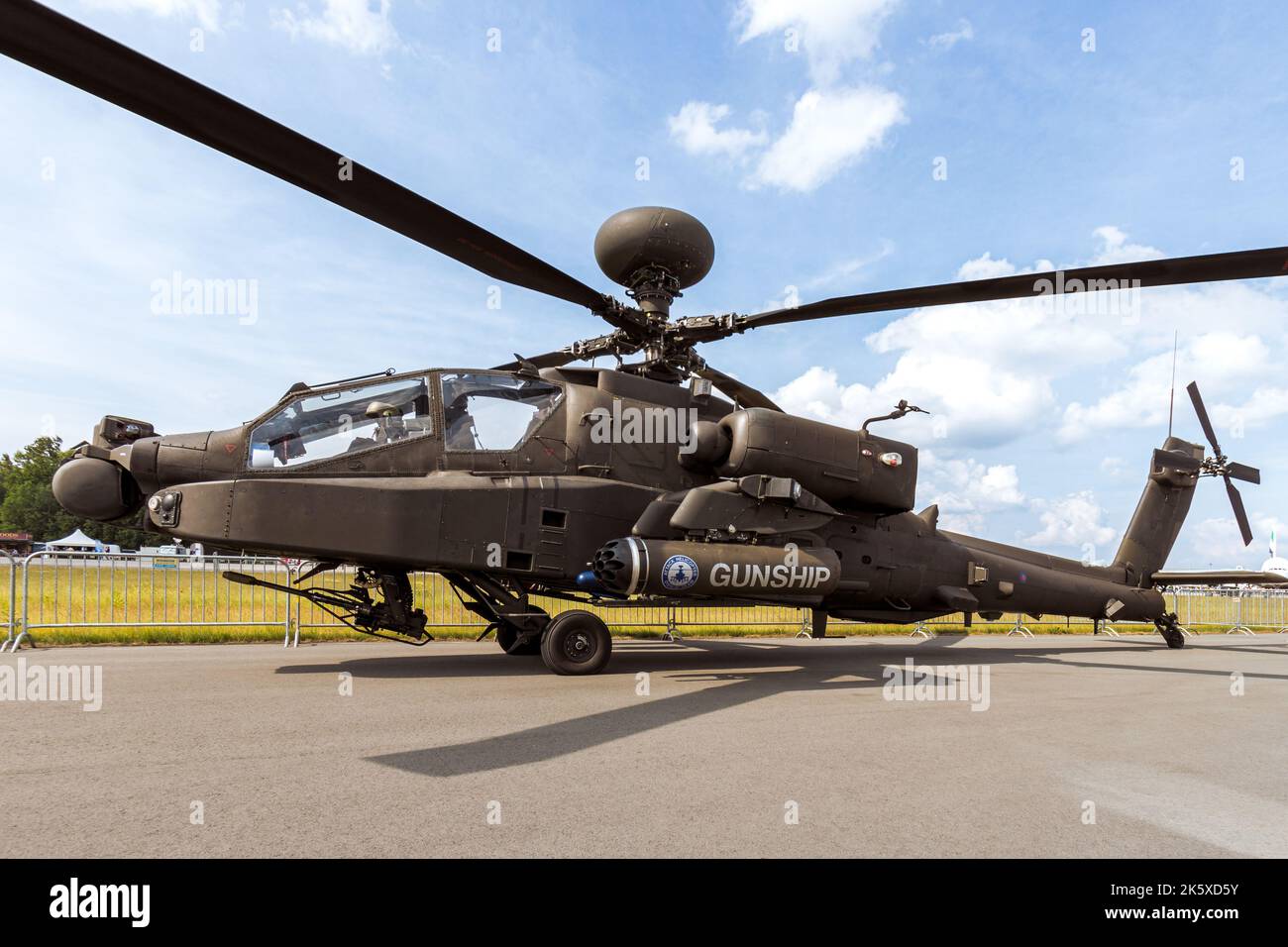 British Army AH-64D attack helicopter on display at the Berlin Air Show. Germany - June 2, 2016 Stock Photo