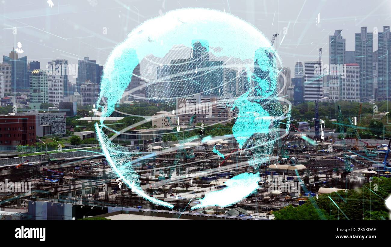 Construction technology concept with alteration graphic over construction site showing concept