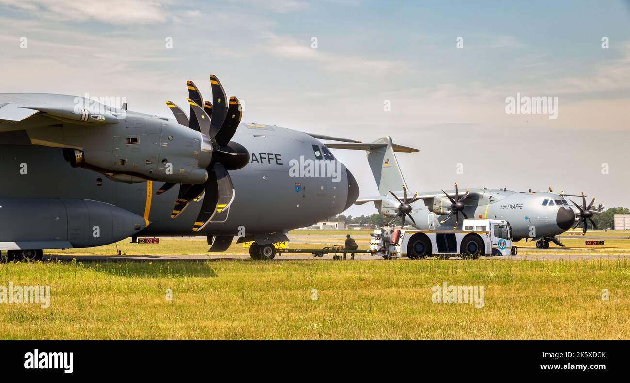 German Air Force Luftwaffe Airbus A400M military transport plane at Wunstorf Airbase. Germany - June 9, 2018 Stock Photo