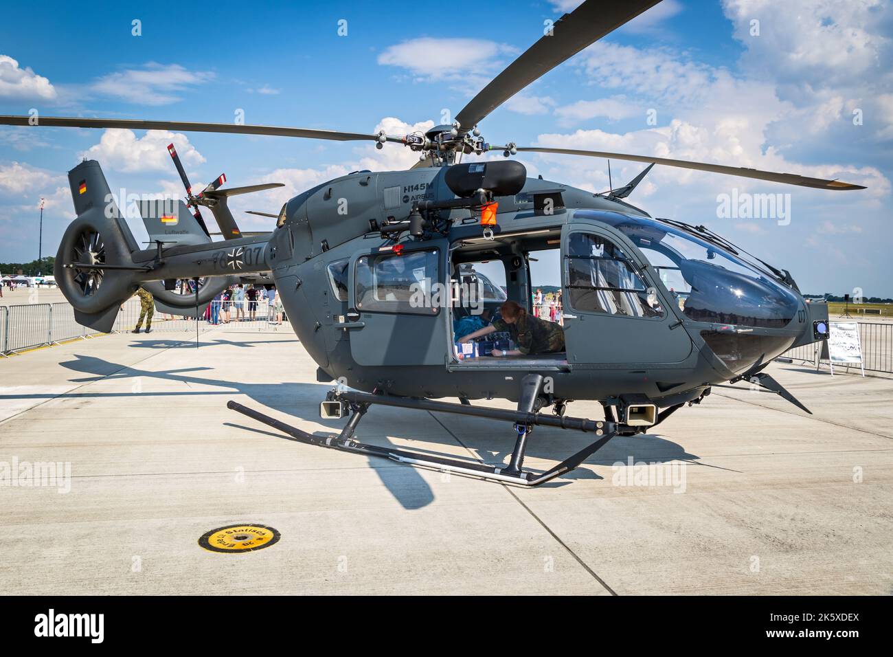 German Air Force Airbus H145M military utility helicopters on the tarmac of Wunstorf Airbase. Germany - June 9, 2018 Stock Photo