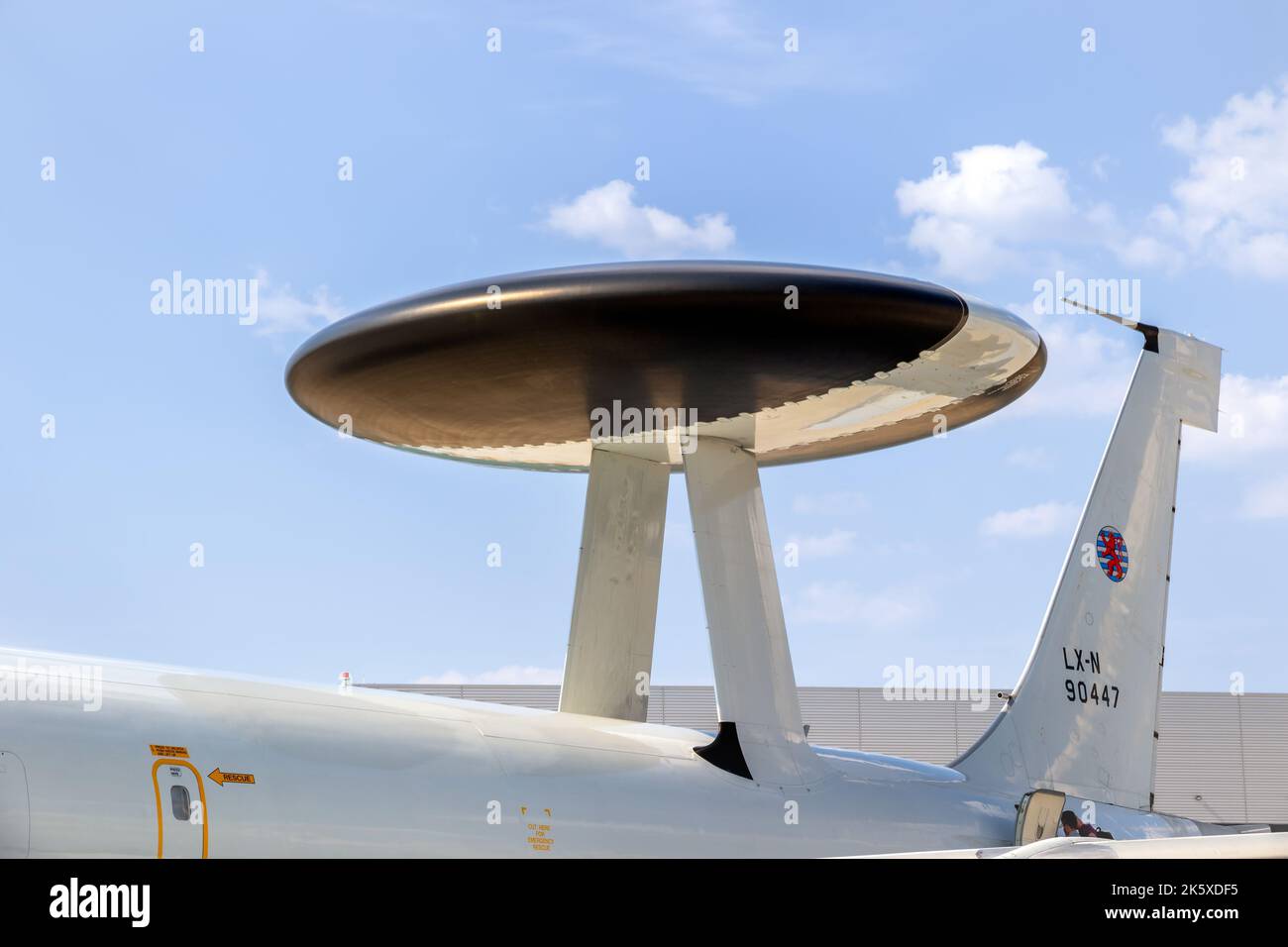 Nato AWACS E-3 Sentry radar plane dome close up. Wunstorf, Germany - June 9, 2018 Stock Photo