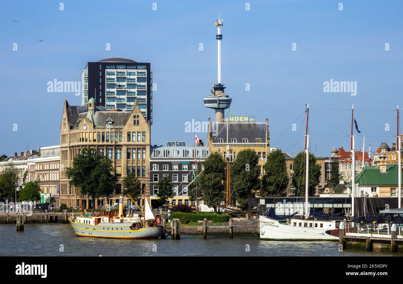 View on the Veerhaven and Westerkade with in the background the Euromast. Rotterdam, The Netherlands - August 1, 2014 Stock Photo
