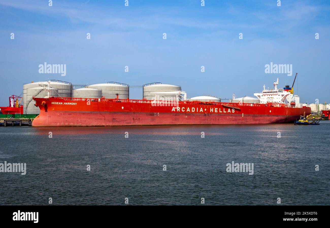 Crude oil tanker Aegean Harmony docked in the Port of Rotterdam, The Netherlands - August 1, 2014 Stock Photo