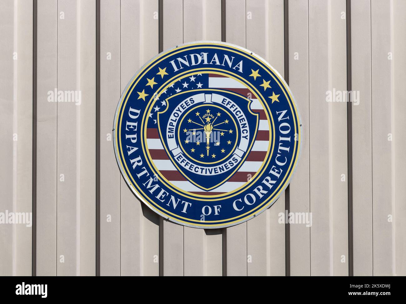 Indianapolis - Circa October 2022: Indiana Department of Correction Parole seal. The Indiana Department of Correction operates state prisons in Indian Stock Photo