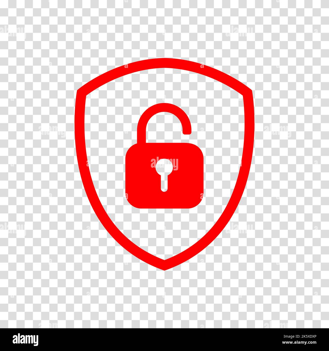 Red shield icon unlock padlock. Vector illustration with symbol on a ...