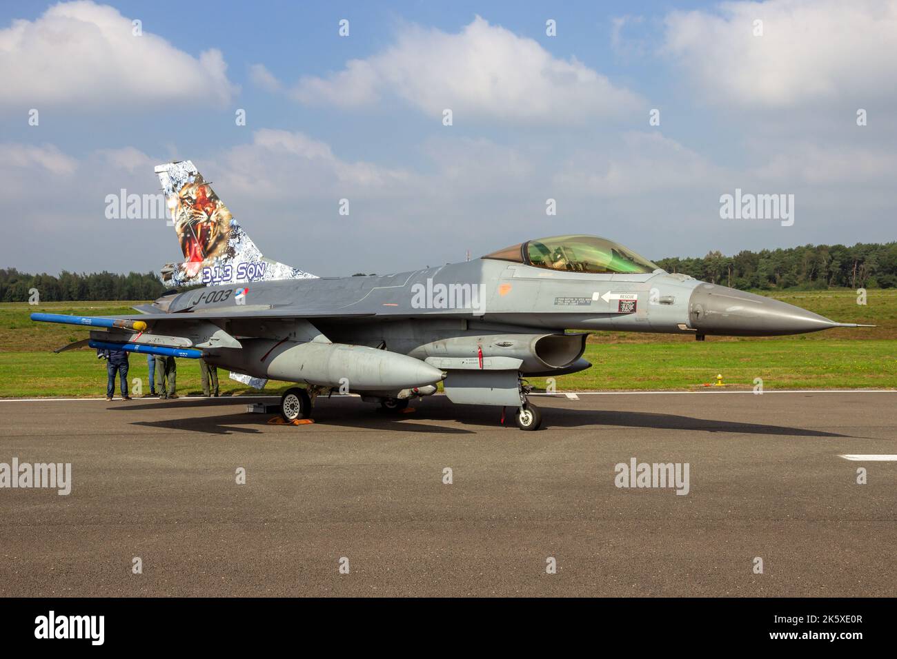 Royal Netherlands Air Force F-16AM fighter jet at Kleine-Brogel Airbase. Belgium - September 13, 2014 Stock Photo