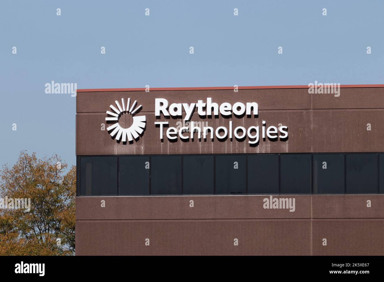 Indianapolis - Circa October 2022: Raytheon Intelligence and Space division. Raytheon Technologies is a developer of advanced sensors, training, and c Stock Photo