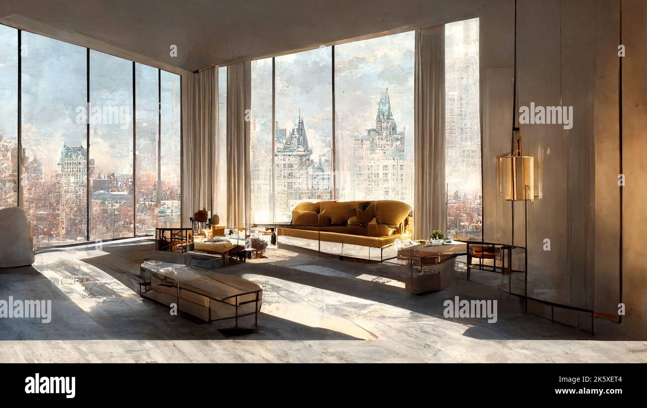 View of Interior Modern Luxury Penthouse Apartment Illustrations & Vectors