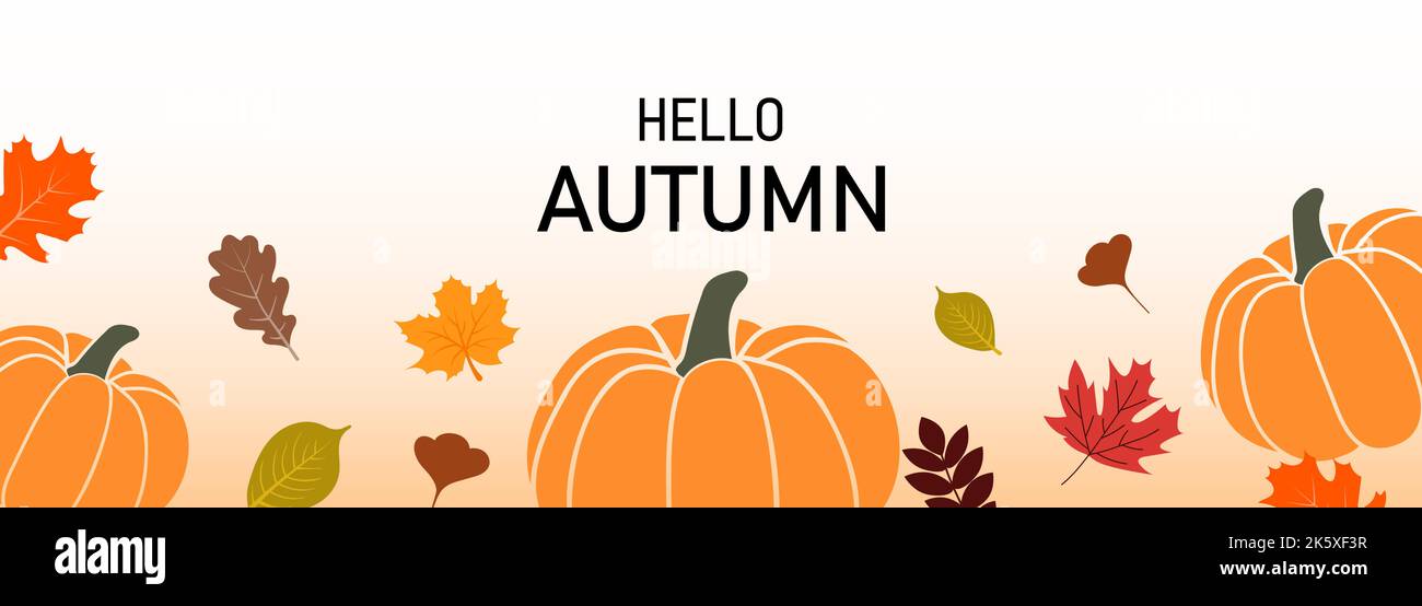 Autumn background with falling autumn colored leaves and pumpkins. Vector illustration Stock Vector