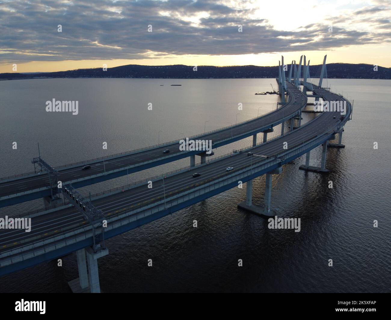 A landscape shot of the Tappan Zee Bridge during sunset in New York