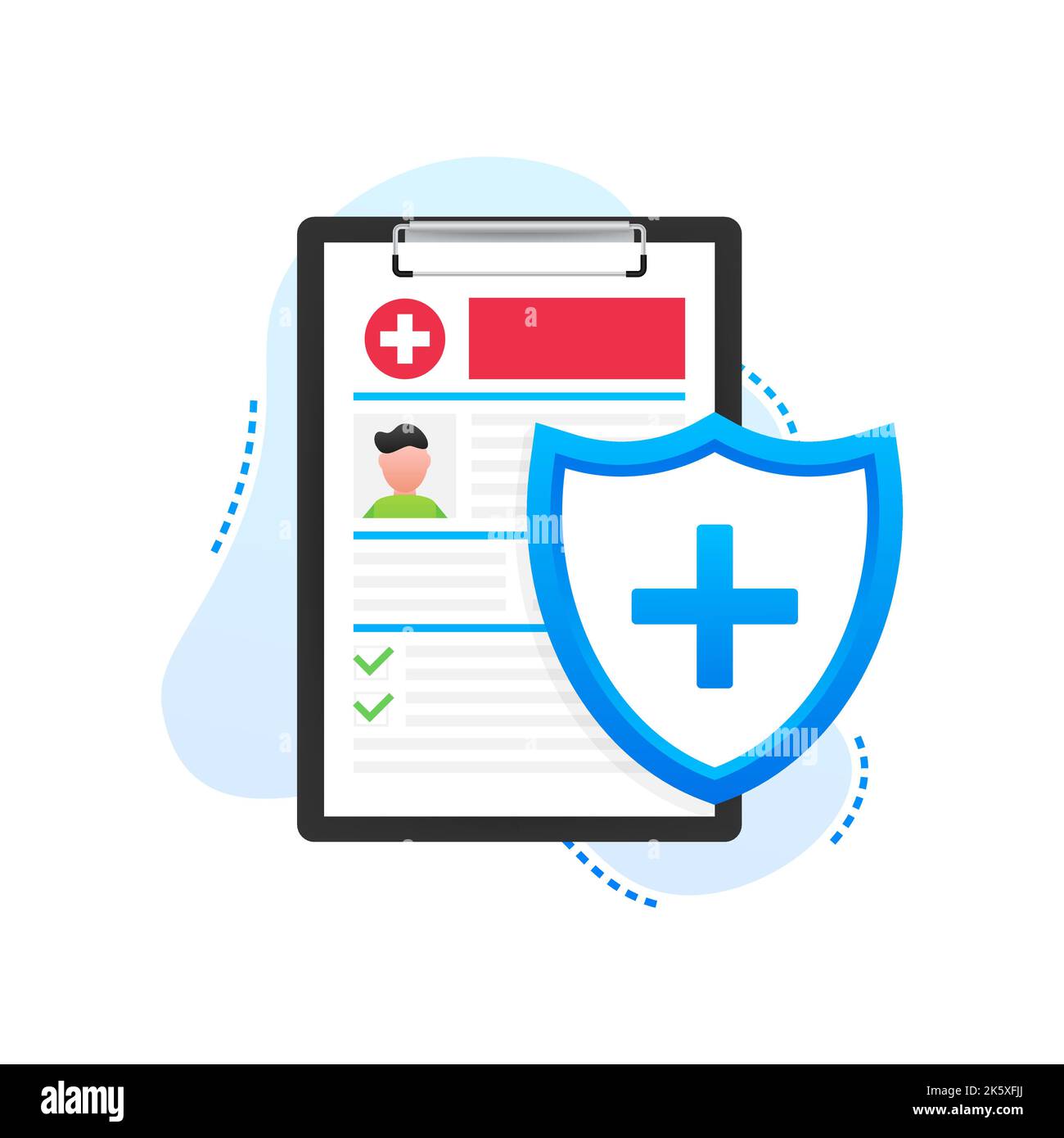 Health insurance concept. Medical document, clipboard. Vector