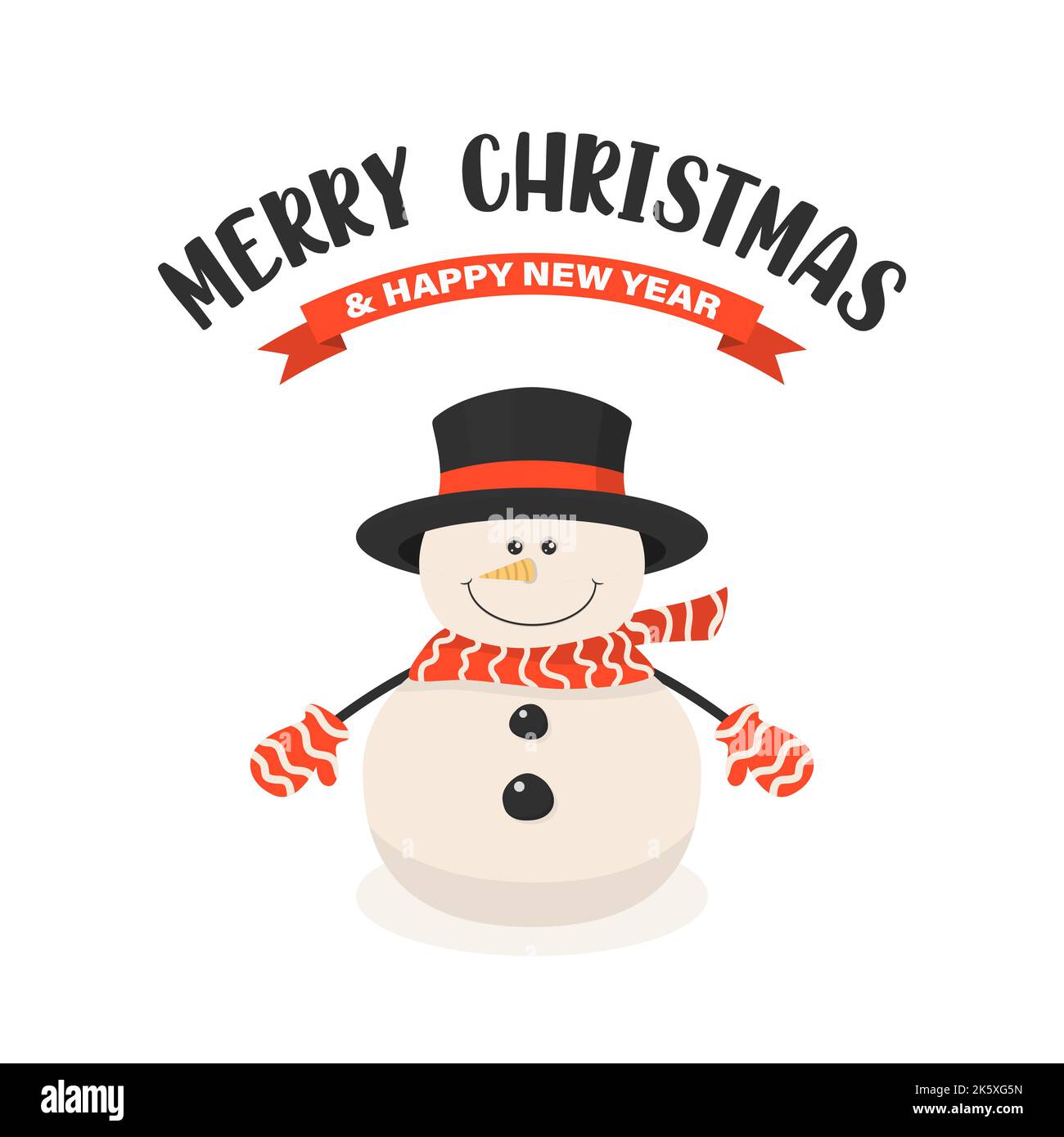 Vector Cute and Funny Christmas Snowman with Black Hat, Striped Scarf ...