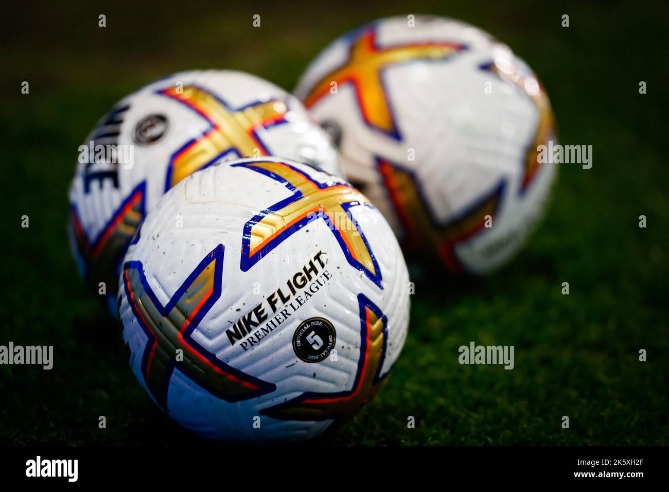 The City Ground, Nottingham, Nottinghamshire, England; 10th October 2022;  Premier League Football, Nottingham Forest versus Aston Villa; Official Nike Flight Premier League match balls Stock Photo