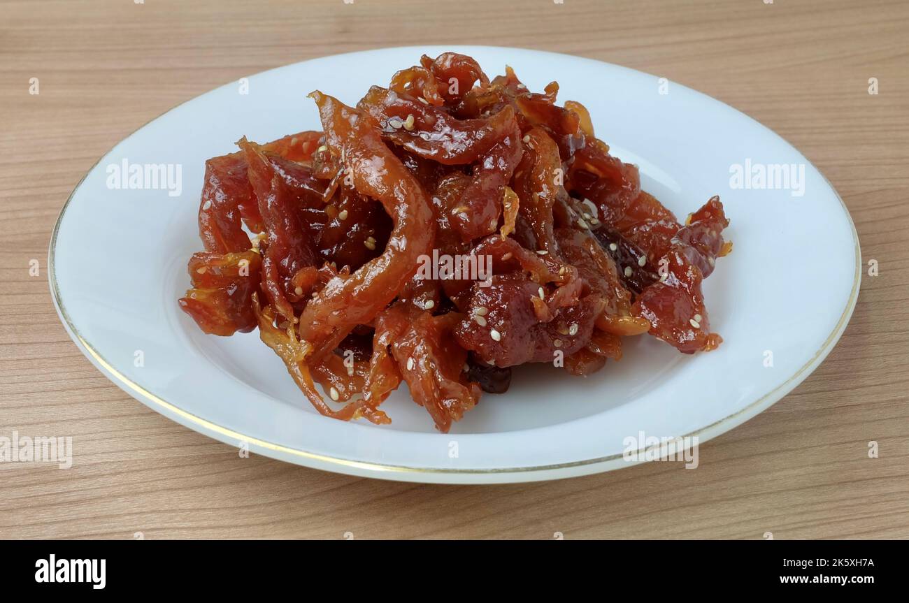 Delicious Beef Jerky or Deep Fried Marinated Beef Stock Photo Alamy