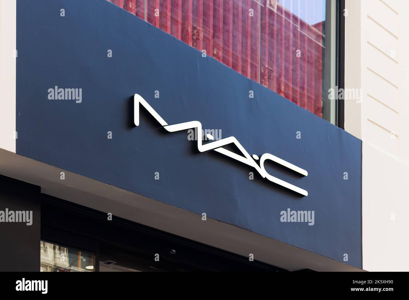 Close up view of American cosmetics brand's store signage on Istiklal Avenue in Istanbul. Stock Photo