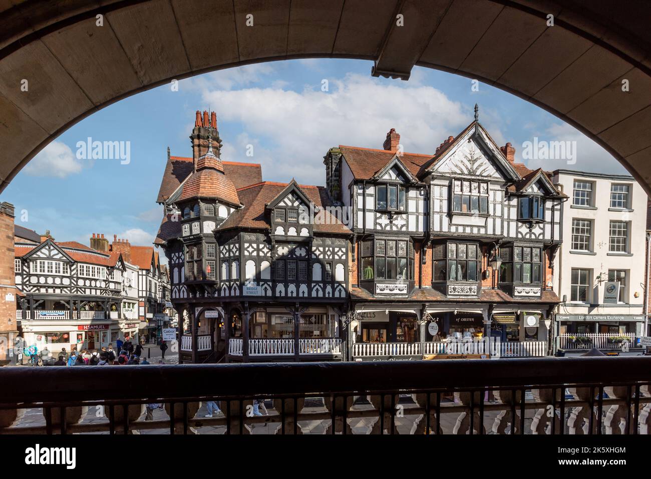 Framed view of timbered building on Bridge Street, Chester, Cheshire, UK on 5 october 2022 Stock Photo