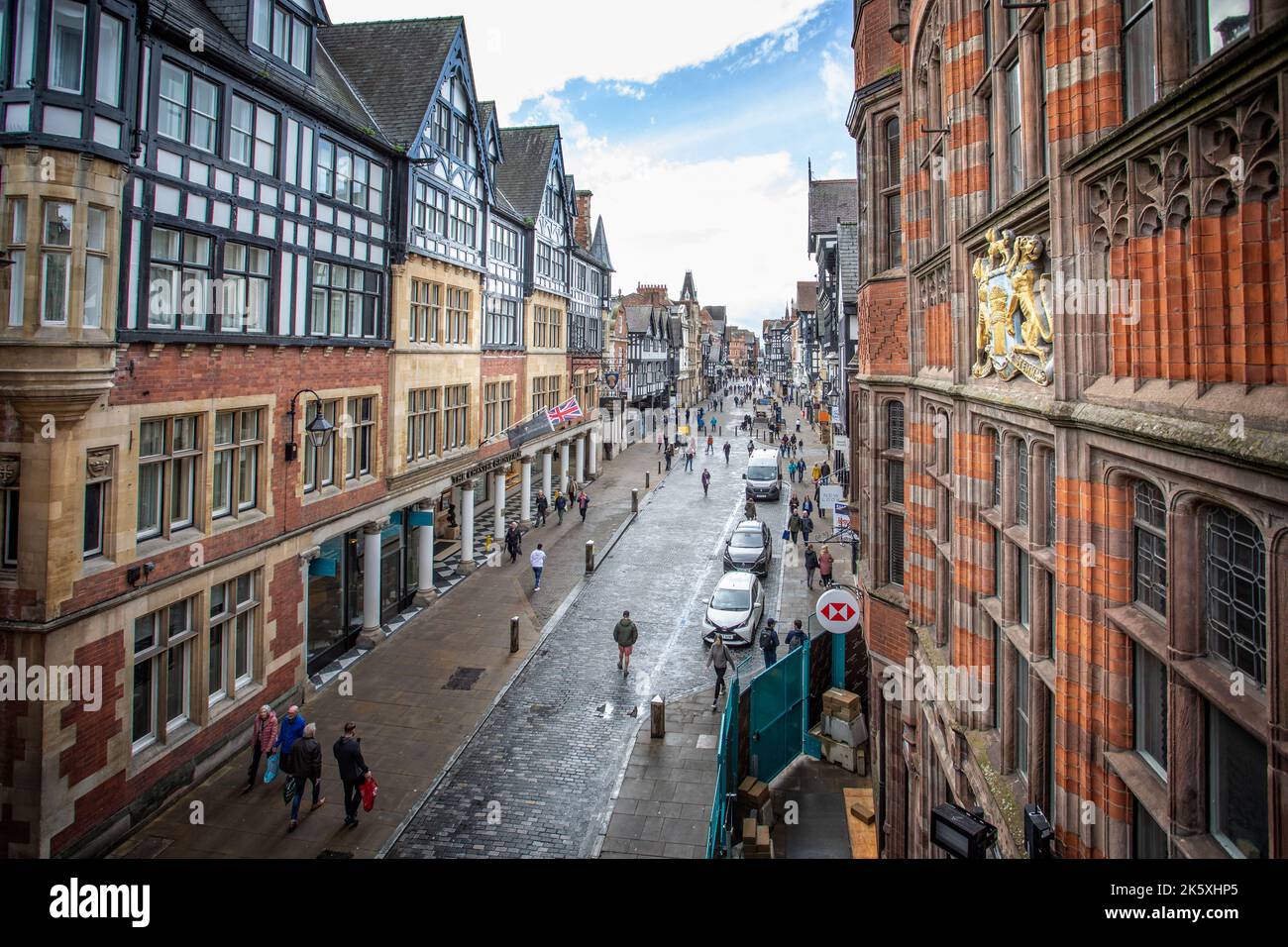 View looking west along Eastgate Street from the Eastgate Clock in Chester, Cheshire, UK on 5 October 2022 Stock Photo