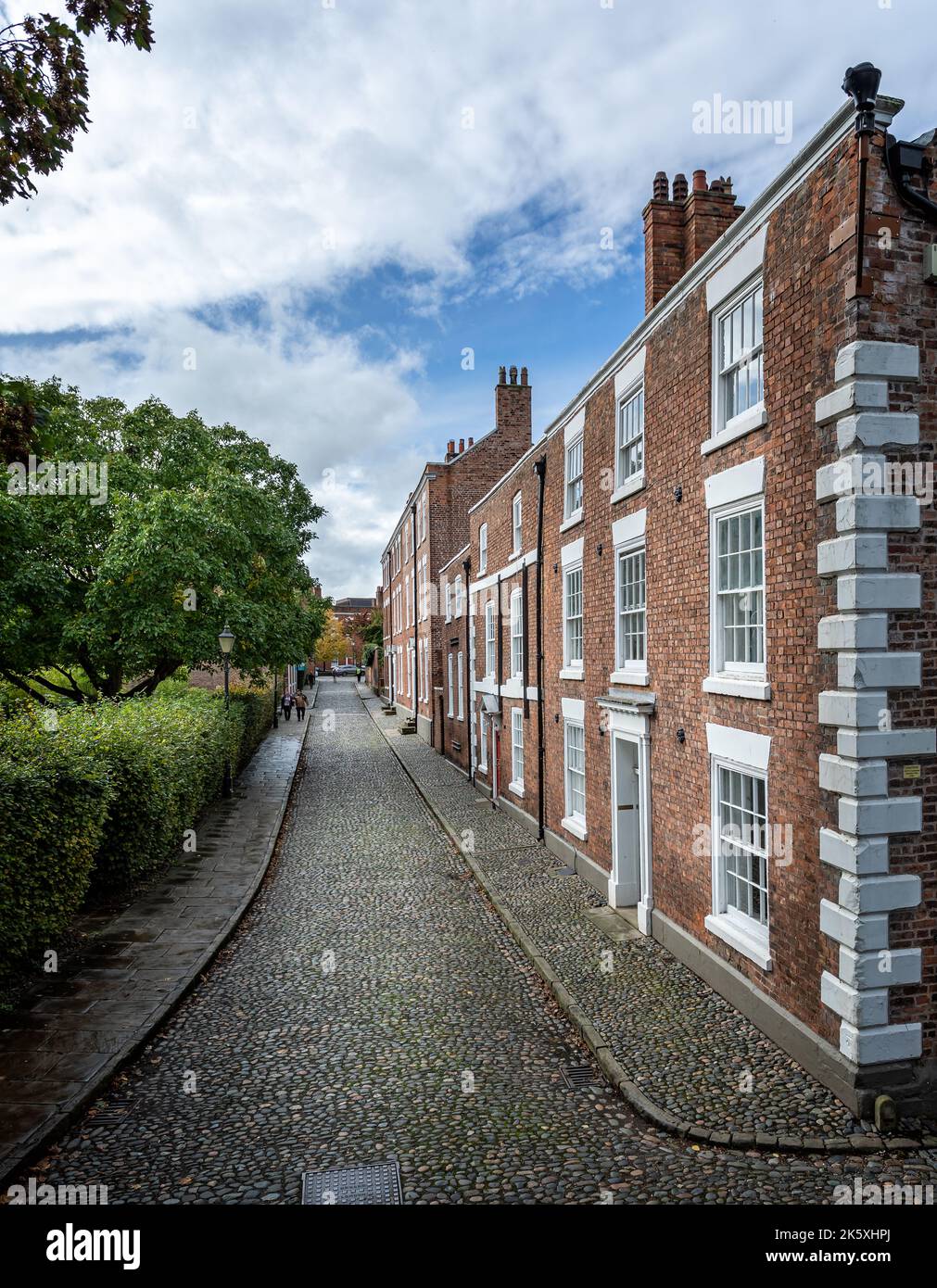 Terrace of grand houses alongside Chester Cathedral seen from