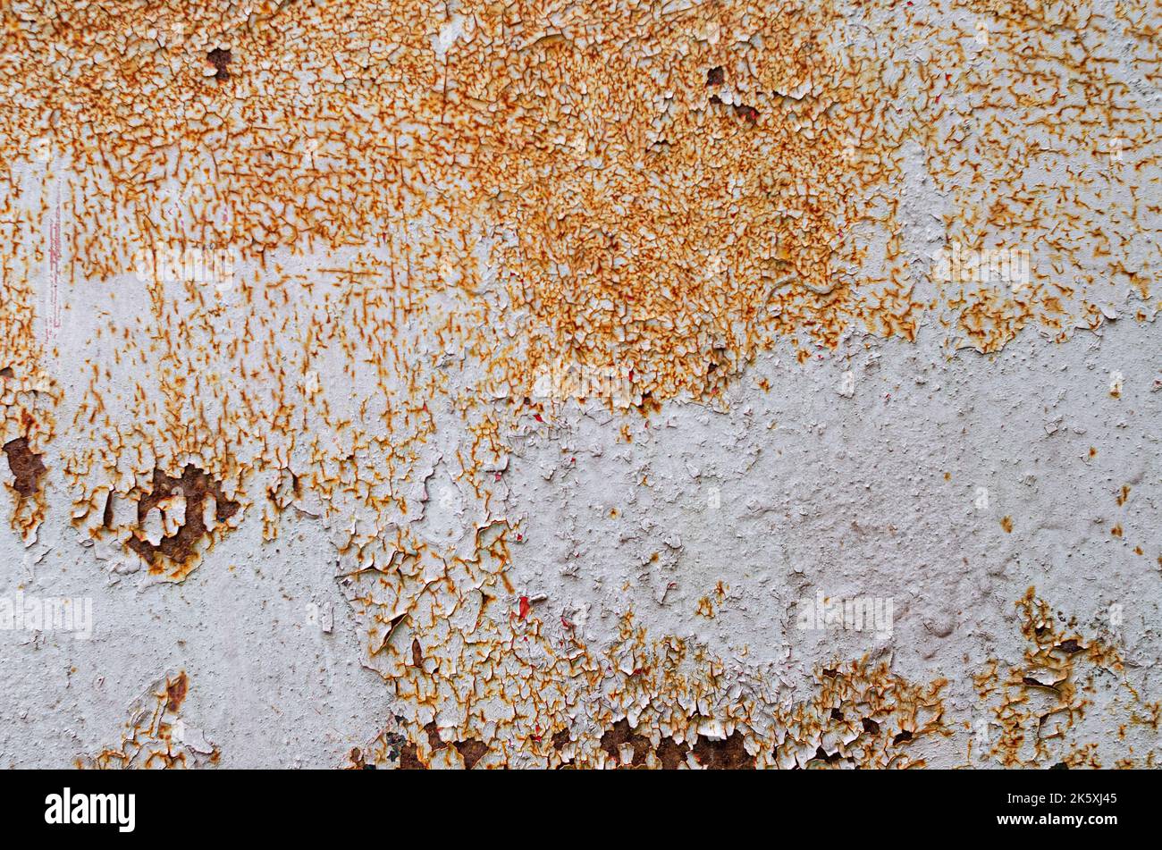 Old rusty sheet of iron. Close-up. Background. Texture. An old ferrous sheet is covered by disseminations of blight. Stock Photo