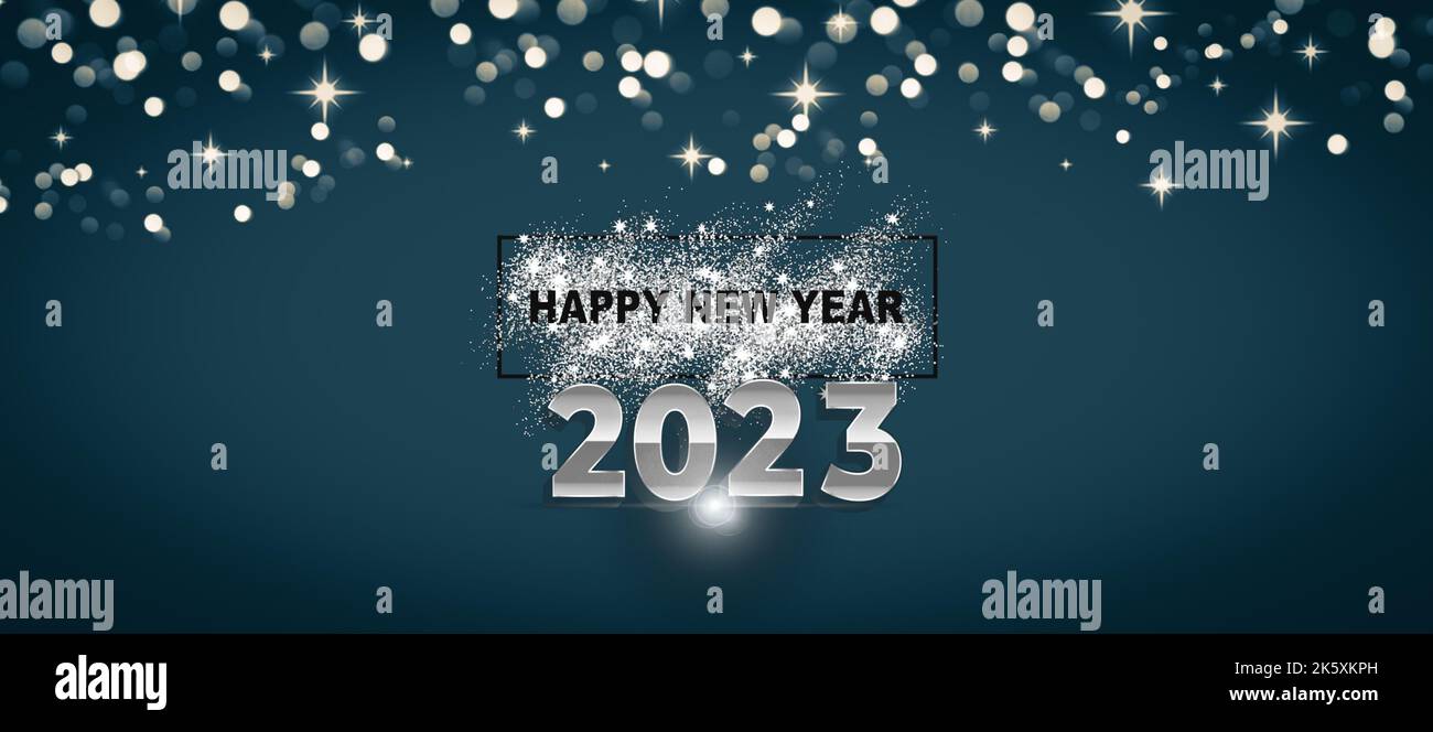 Happy new year 2023 greeting card with fireworks, Bokeh lights and ...