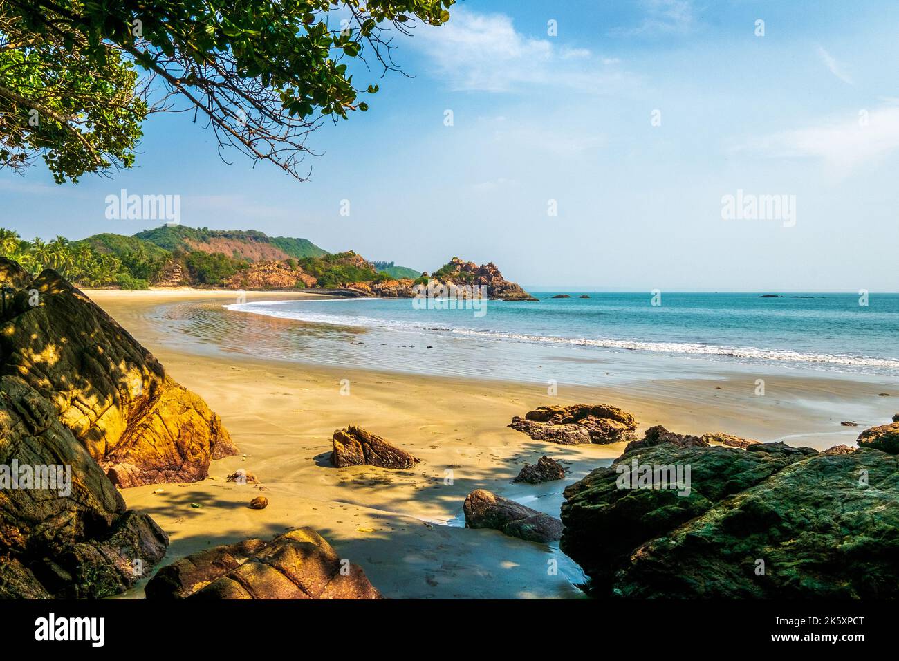 Empty beaches and Beautiful coastal scenery on the Konkan coast of India Stock Photo