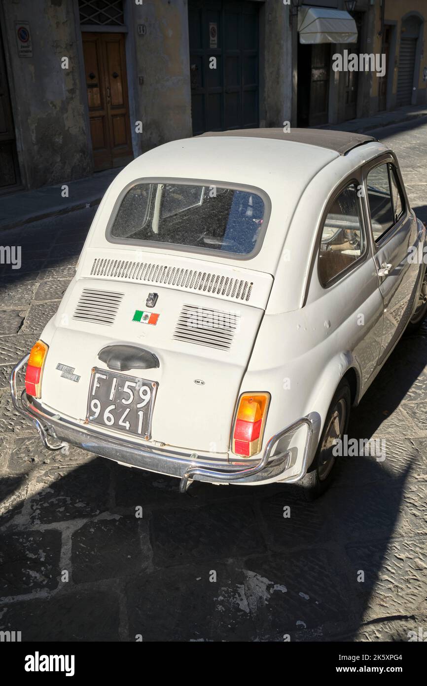 Classic Fiat 500 Cinquecento Motor Car parked in Florence Italy Stock Photo