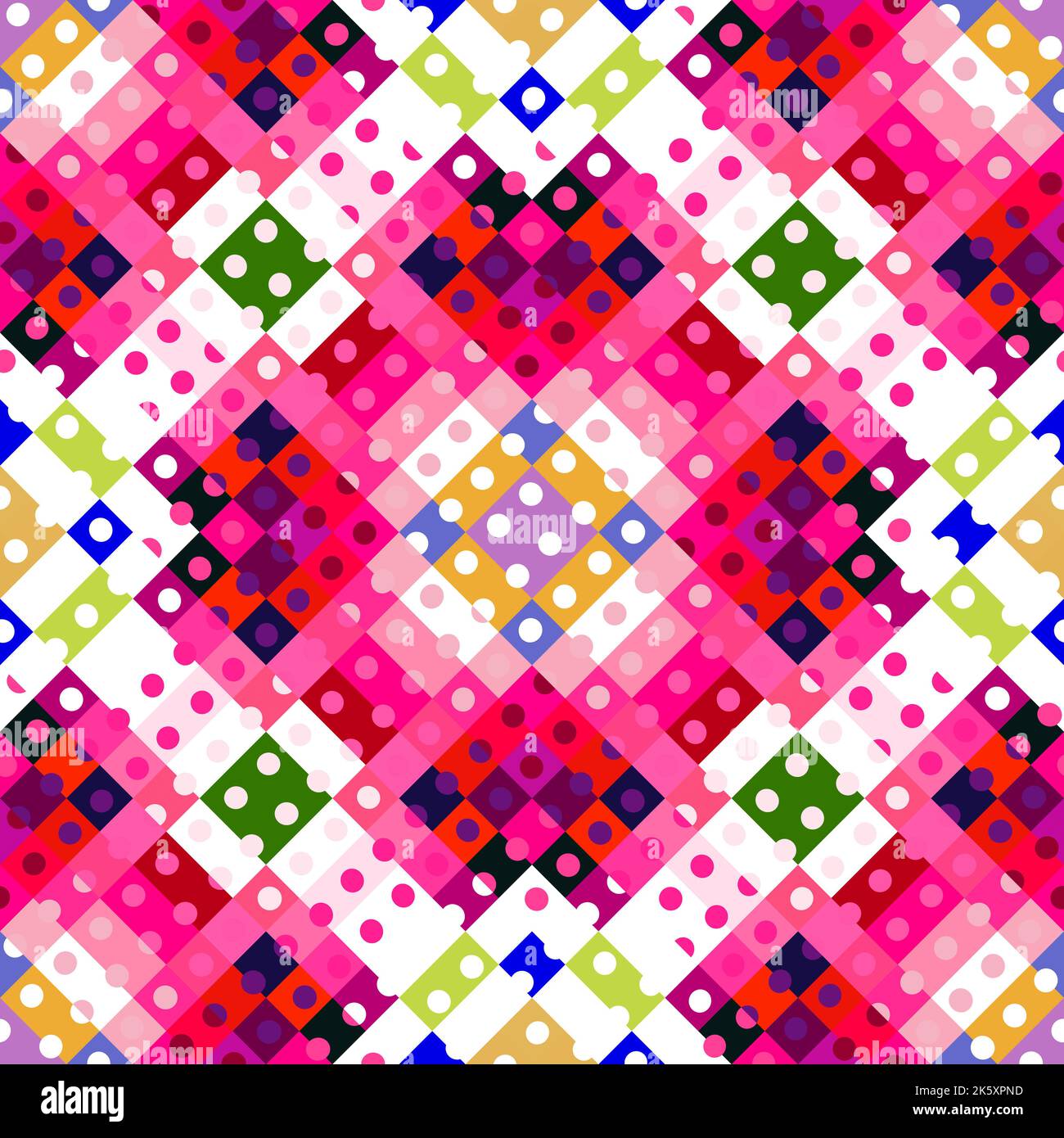 Whimsical geometric pixel pattern. Playful fun kaleidoscopic pink ...