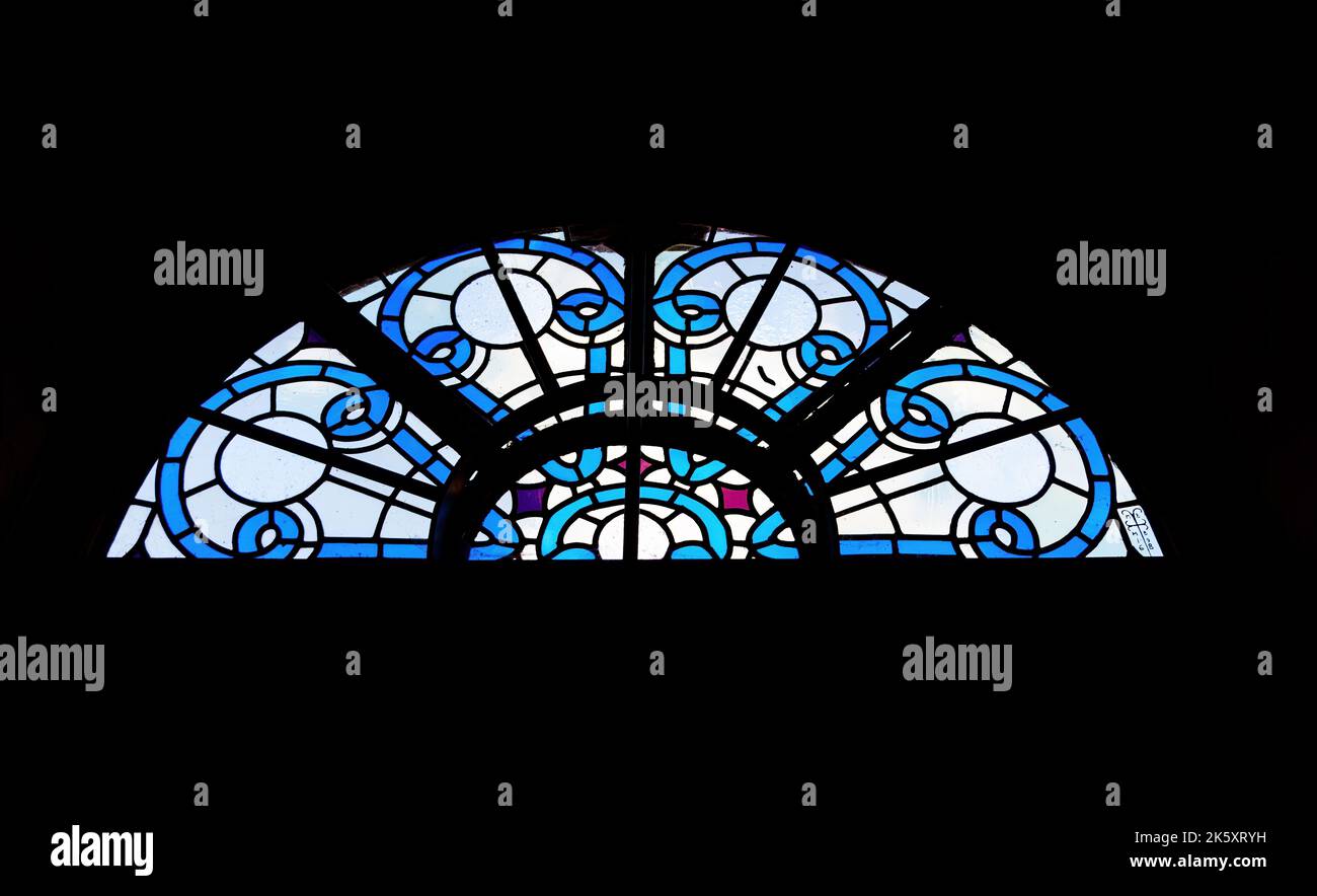 Stained glass victorian fanlight photographed from inside at attingham