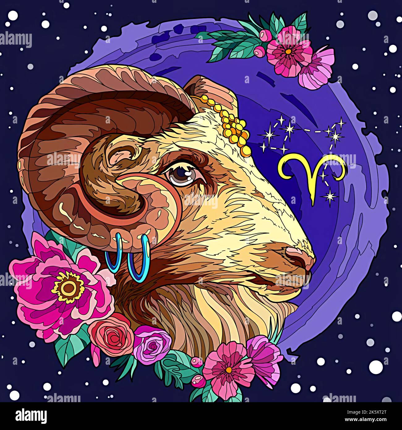 portrait illustration of the goat head as a symbol of the star aries Stock Photo