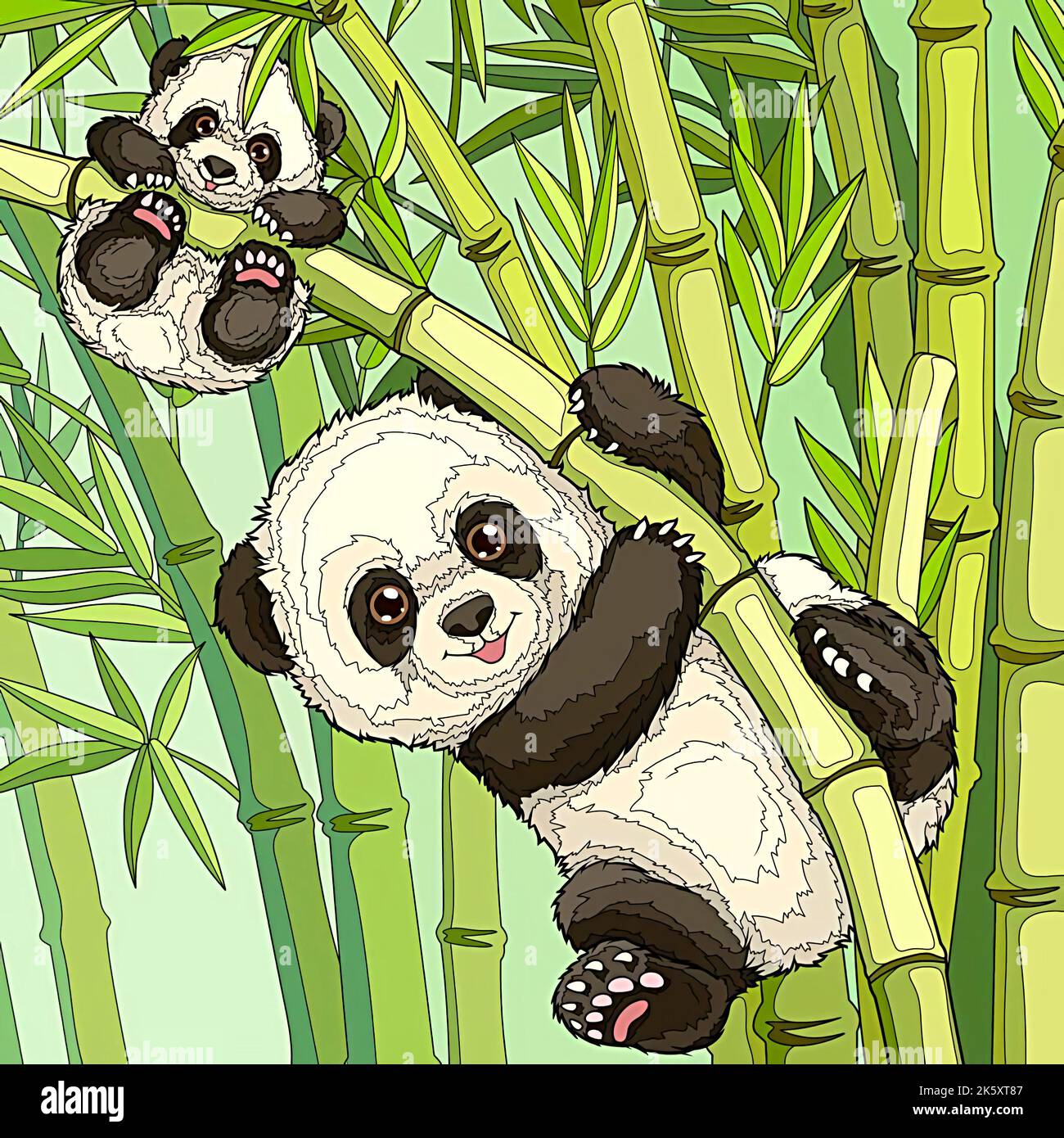 picture of two pandas hanging from a bamboo tree Stock Photo Alamy