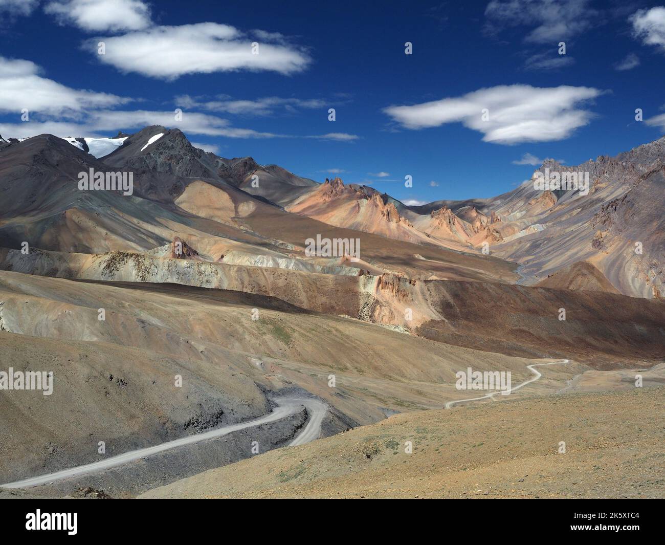 Serpentine mountain road in the beautiful proud valley of Ladakh