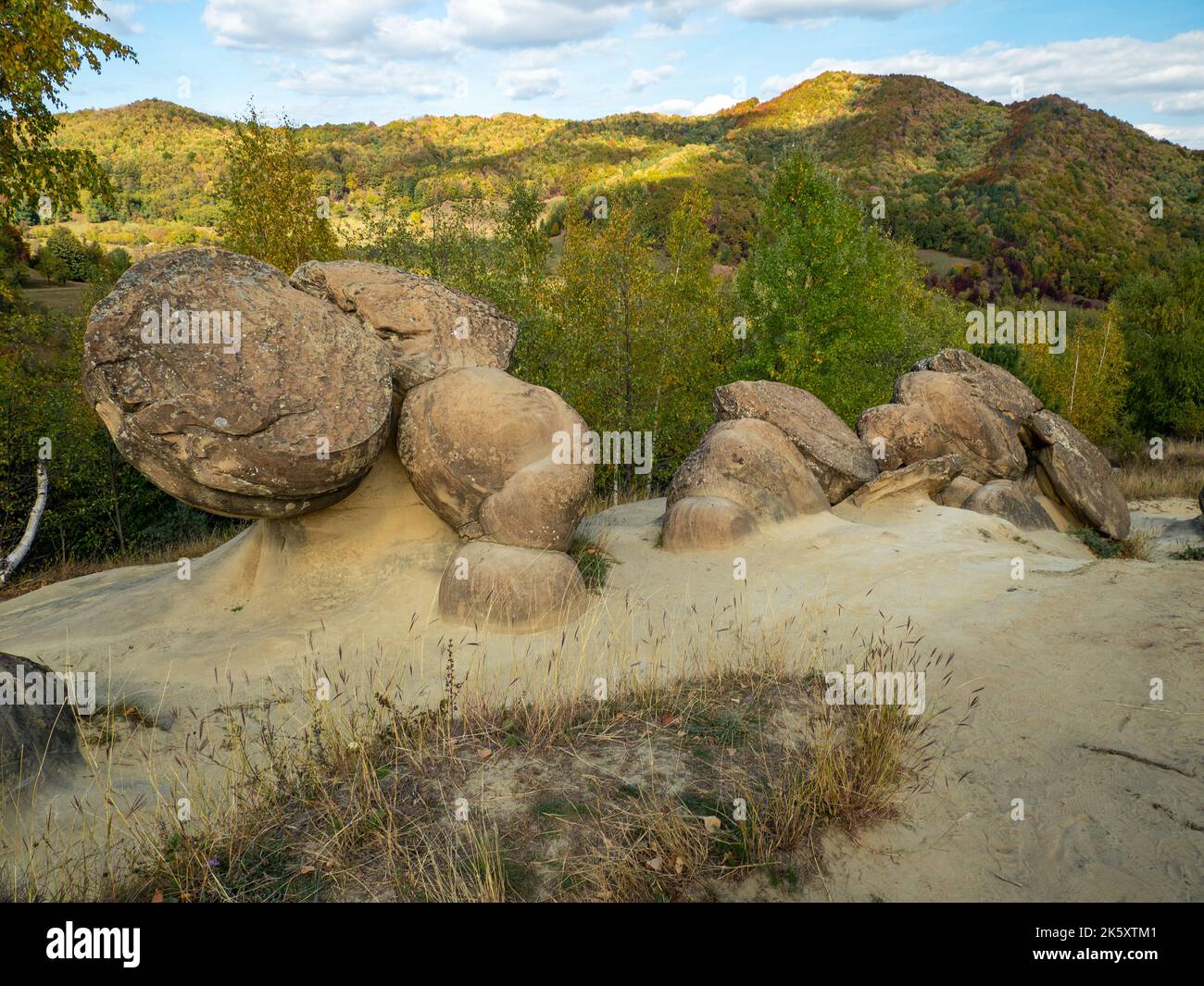 geological sedimentary rocks known as trovanti or the living stones in romanian, Buzau County (Babele de la Ulmet), Romania Stock Photo