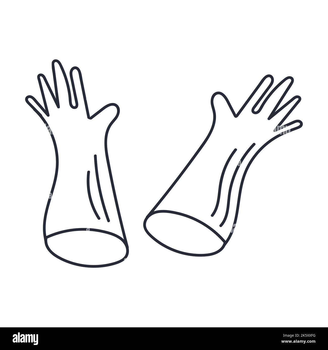 Rubber gloves for cleaning in hand drawn doodle style. Vector illustration on white background Stock Vector