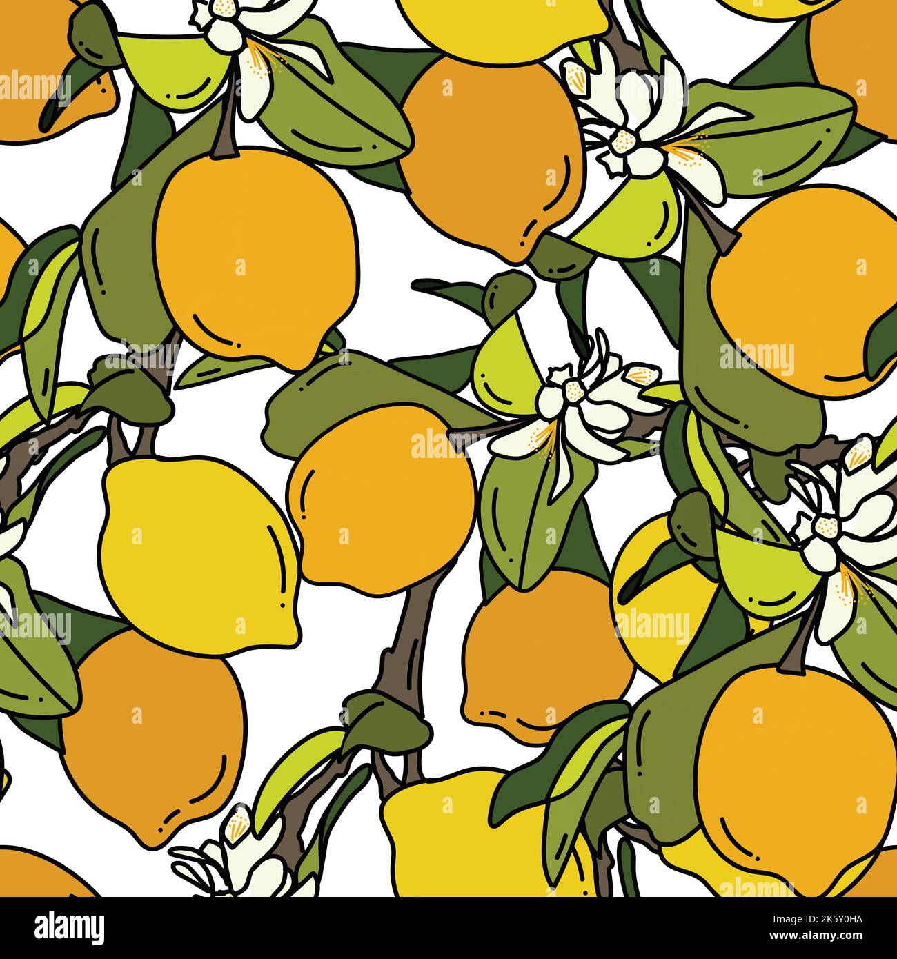 Tropical seamless pattern with yellow lemons. Fruit repeated background ...