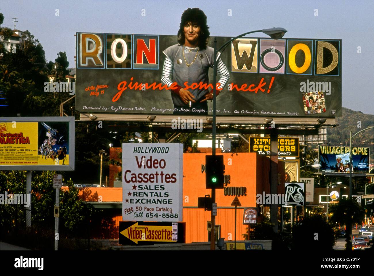 Ron Wood solo album billboard on the Sunset Strip in Los Angeles, CA Stock Photo