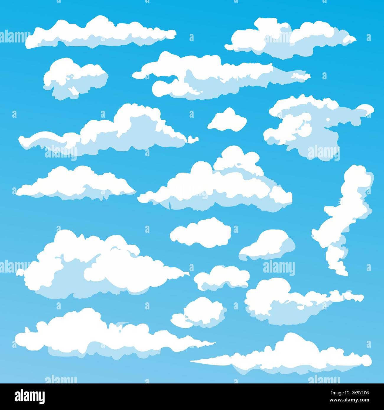 Cloud set. Blue sky and white clouds. Nature weather elements vector flat stock illustration set Stock Vector