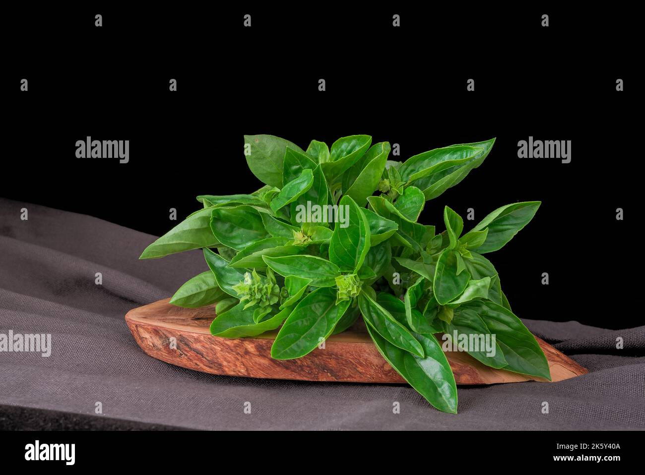Mediterranean diet fresh basil on dark background Stock Photo Alamy